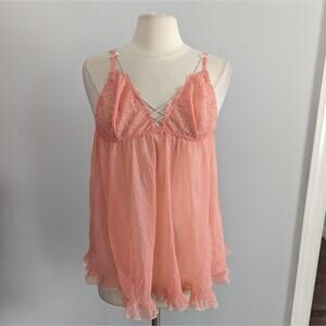 Victoria's Secret Peach Sheer Babydoll Top Large Open Back